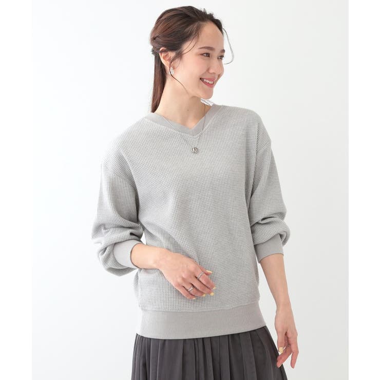 【洗える/S-LL/前後2WAY】きらっと光るラメが目を惹く ワッフルトップス | SHOO・LA・RUE | 詳細画像10 