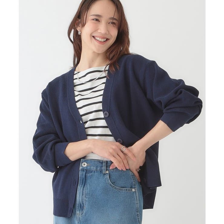 ネイビー(094) | 【洗える/S-LL】ドライタッチが心地よい 畦編みVネックカーディガン | SHOO・LA・RUE