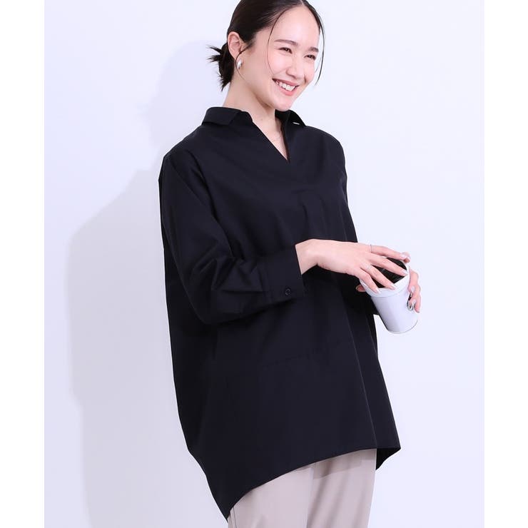 ネイビー(094) | 【洗える/S-LL】きれいに体型カバーが叶うチュニックシャツ | SHOO・LA・RUE
