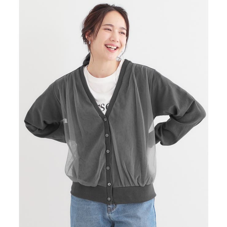 【S-LL】チュールレイヤードカーディガン | SHOO・LA・RUE | 詳細画像1 