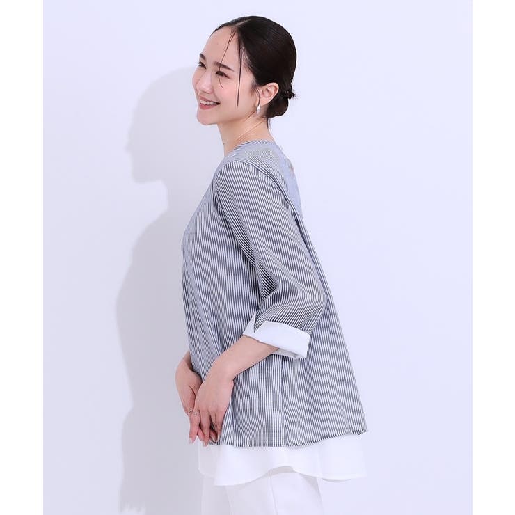 【洗える/S-LL】一枚でサマ見え お袖折り返し 裾レイヤードトップス | SHOO・LA・RUE | 詳細画像6 