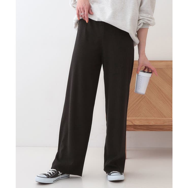 ブラック(019) | 【洗える/S-LL】やわらか楽ちん カットリブパンツ | SHOO・LA・RUE