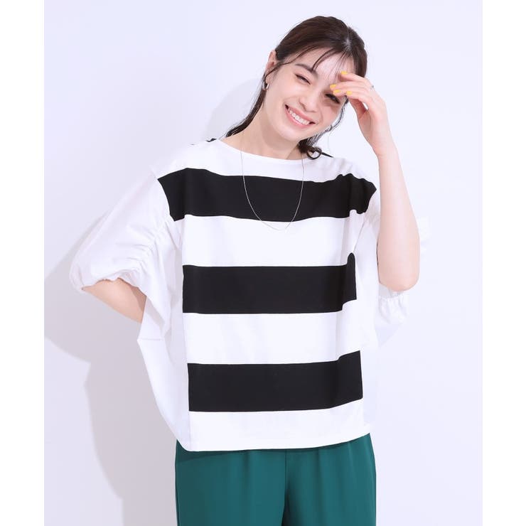 ふわりシルエットが新しい ワイドピッチボーダートップス | SHOO・LA・RUE | 詳細画像1 