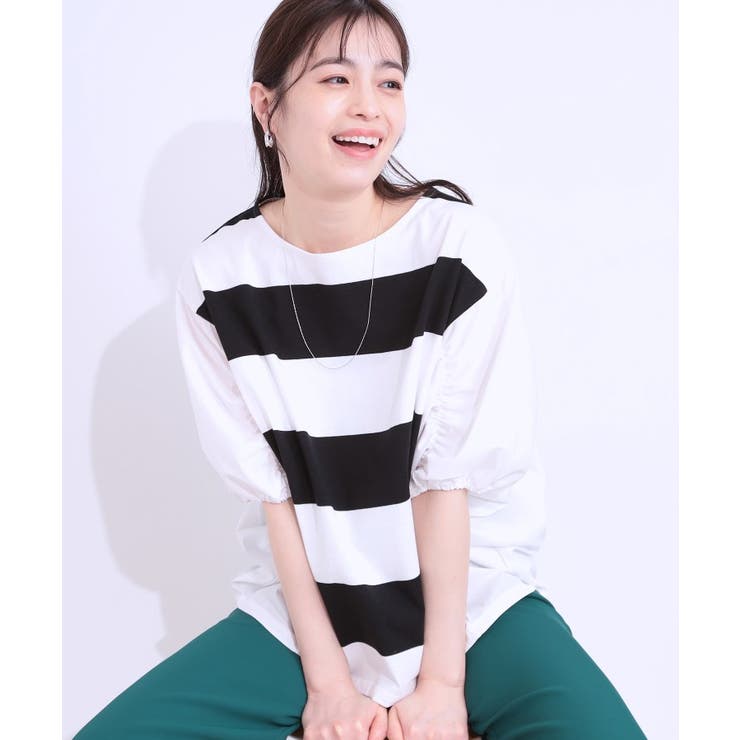 ブラック(319) | ふわりシルエットが新しい ワイドピッチボーダートップス | SHOO・LA・RUE