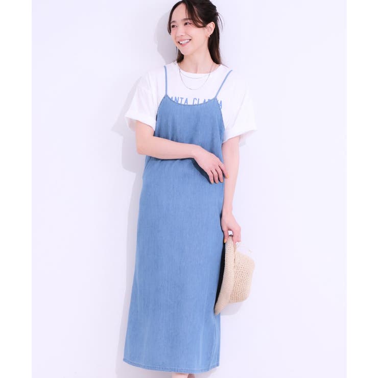 ブルー(091) | 【S-LL】女性らしさ漂う ライトデニム Aラインキャミワンピース | SHOO・LA・RUE