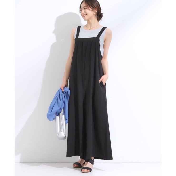 ブラック(019) | 【洗える/S-LL】裏がサラサラ やわらか ギャザーサロペット | SHOO・LA・RUE