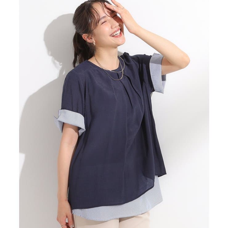 ネイビー(094) | 【洗える/S-LL】着るだけでコーデが決まる 裾レイヤードトップス | SHOO・LA・RUE