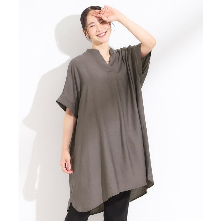 【S-LL/ひんやり】涼しく楽に体型カバー ゆったりスキッパー半袖チュニック | SHOO・LA・RUE | 詳細画像5 