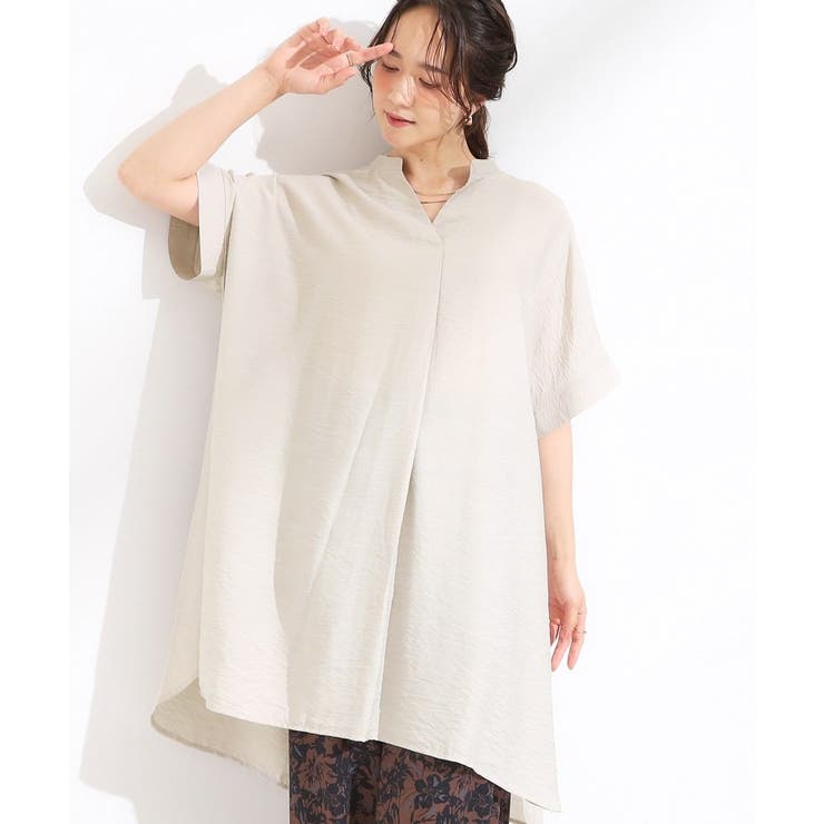 S-LL/ひんやり】涼しく楽に体型カバー ゆったりスキッパー半袖