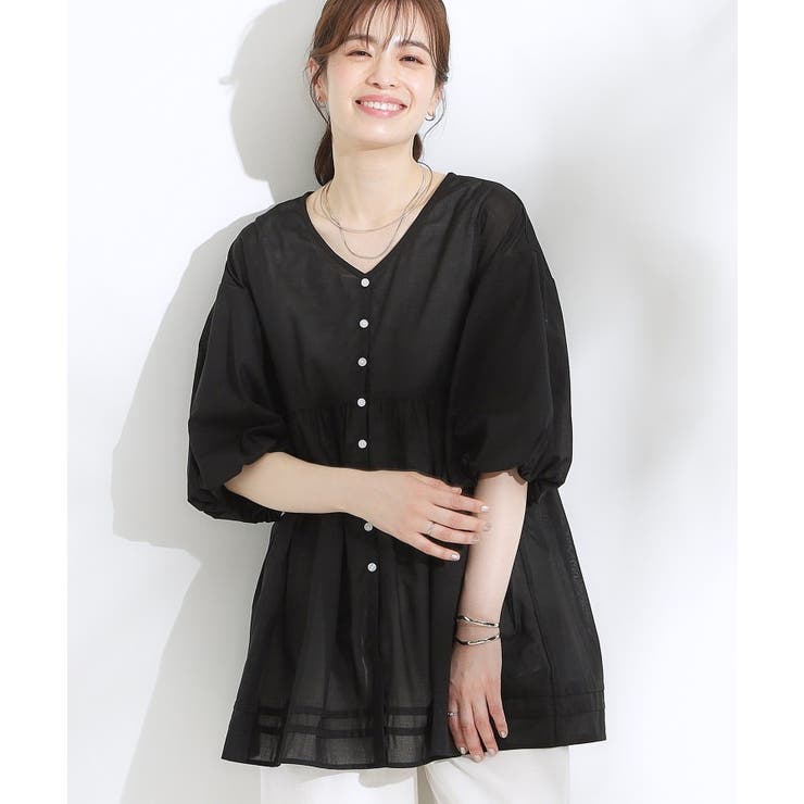 ブラック(019) | 【S-LL】一枚で着映え バルーンスリーブブラウス | SHOO・LA・RUE