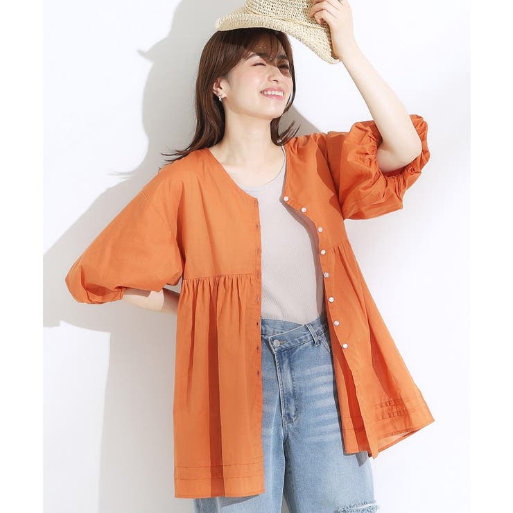 オレンジ(067) | 【S-LL】一枚で着映え バルーンスリーブブラウス | SHOO・LA・RUE