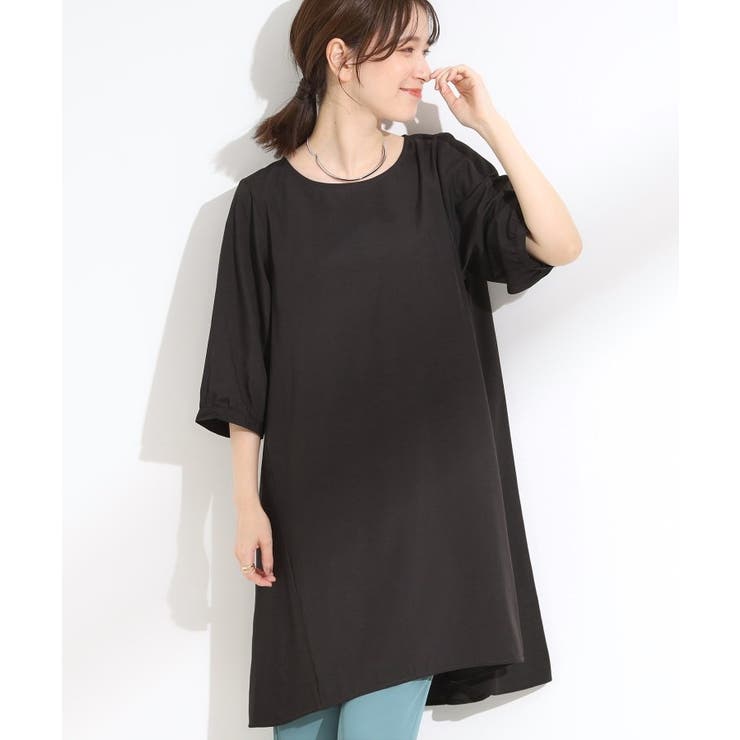 ブラック(019) | コットン風 Aラインチュニックワンピース | SHOO・LA・RUE