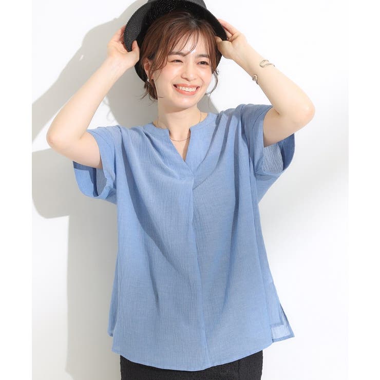 ブルー(092) | 【S-LL】きれいに体型カバー さらシャリコットン スキッパーシャツ | SHOO・LA・RUE