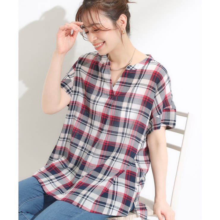 レッド(263) | 【S-LL】きれいに体型カバー さらシャリコットン スキッパーシャツ | SHOO・LA・RUE