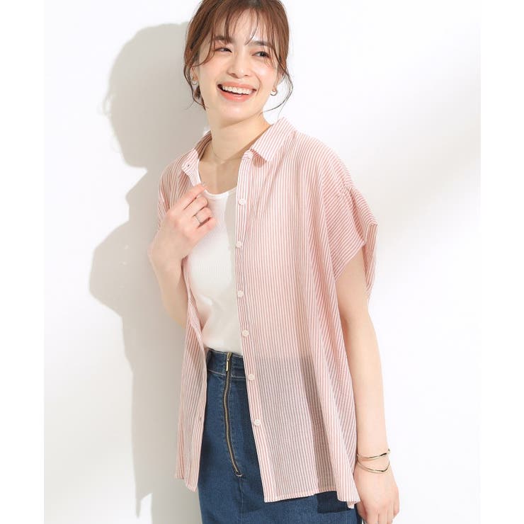 レッド(361) | 【S-LL】さらシャリコットン 上品なシアー感のデザインシャツ | SHOO・LA・RUE