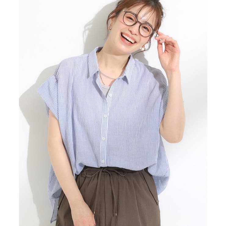 ブルー(392) | 【S-LL】さらシャリコットン 上品なシアー感のデザインシャツ | SHOO・LA・RUE