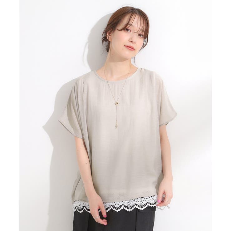 【S-LL】着るだけで簡単にコーデが決まる レースレイヤード風ドルマントップス | SHOO・LA・RUE | 詳細画像1 