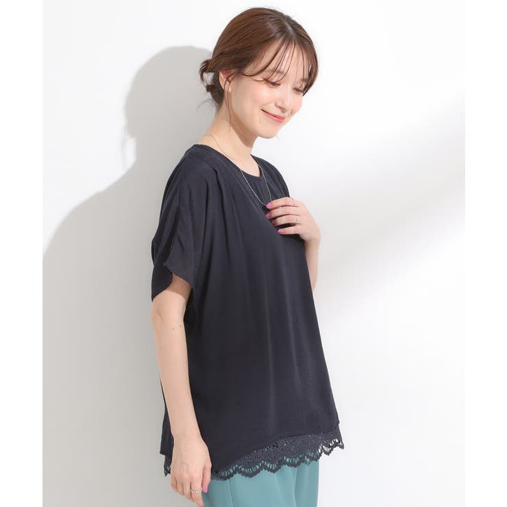 【S-LL】着るだけで簡単にコーデが決まる レースレイヤード風ドルマントップス | SHOO・LA・RUE | 詳細画像6 