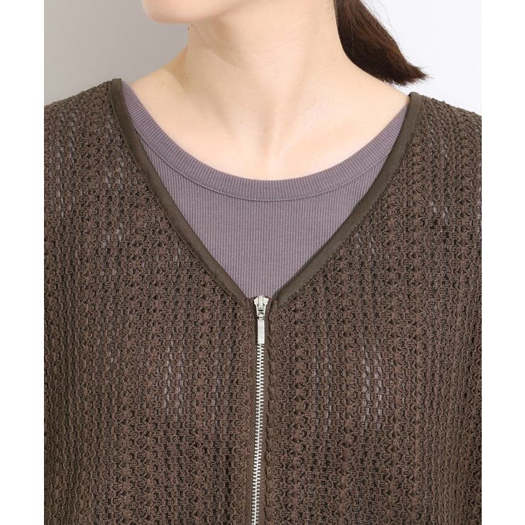 【洗える/S-LL】季節の変わり目に 透かし柄が涼やか ジップブルゾン | SHOO・LA・RUE | 詳細画像16 