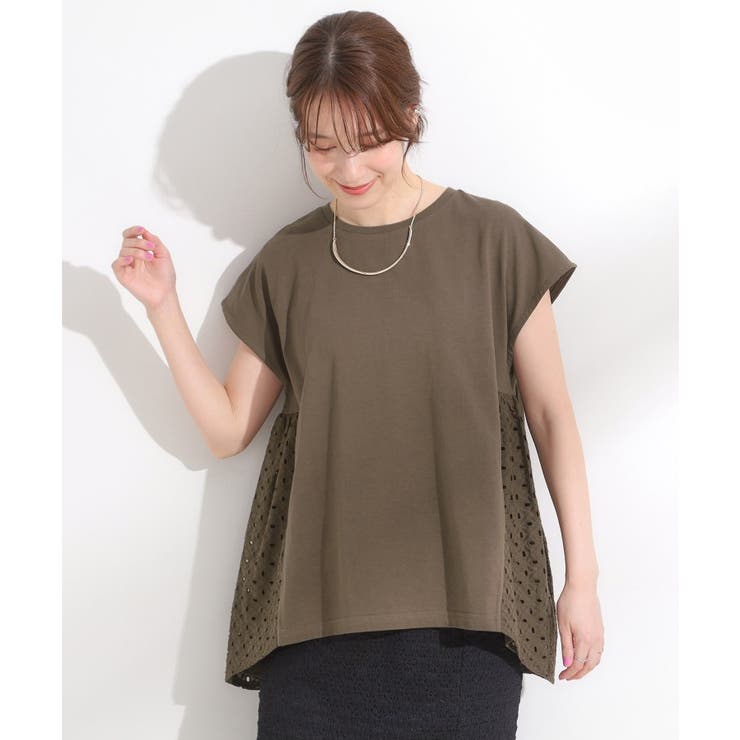 【S-LL/体型カバー】インせずサマ見え レースドッキングトップス | SHOO・LA・RUE | 詳細画像1 