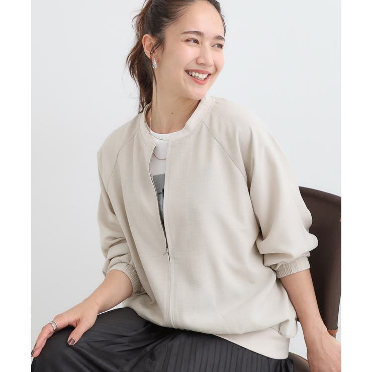 ベージュ(052) | 【洗濯機可/S-LL】さっと羽織れる 軽量リブブルゾン | SHOO・LA・RUE