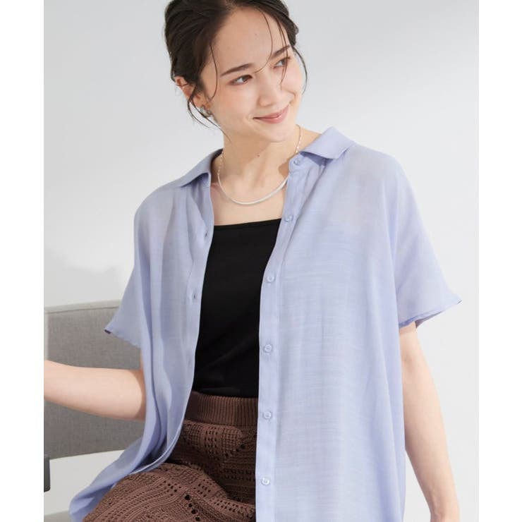 ブルー(091) | 【ひんやり/UV】ほんのりシアーで上品な バックギャザーブラウス | SHOO・LA・RUE