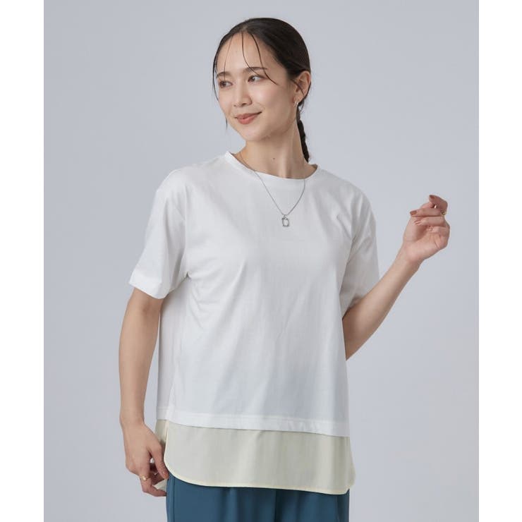 【ひんやり/体型カバー/S-LL】インせず着られる 異素材ドッキングTシャツ | SHOO・LA・RUE | 詳細画像1 