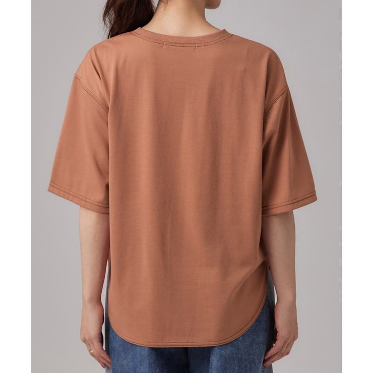 【S-LL/体型カバー】インせず着られる 配色ステッチ 5分袖ロゴTシャツ | SHOO・LA・RUE | 詳細画像15 