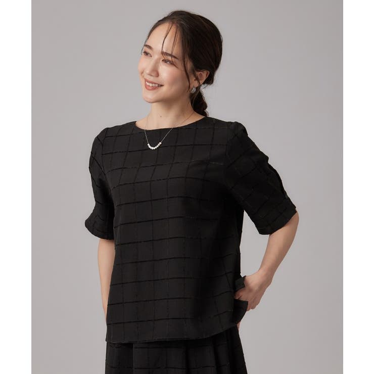 【セットアップ可/S-LL】モールチェックで上品に タックスリーブ ブラウス | SHOO・LA・RUE | 詳細画像1 