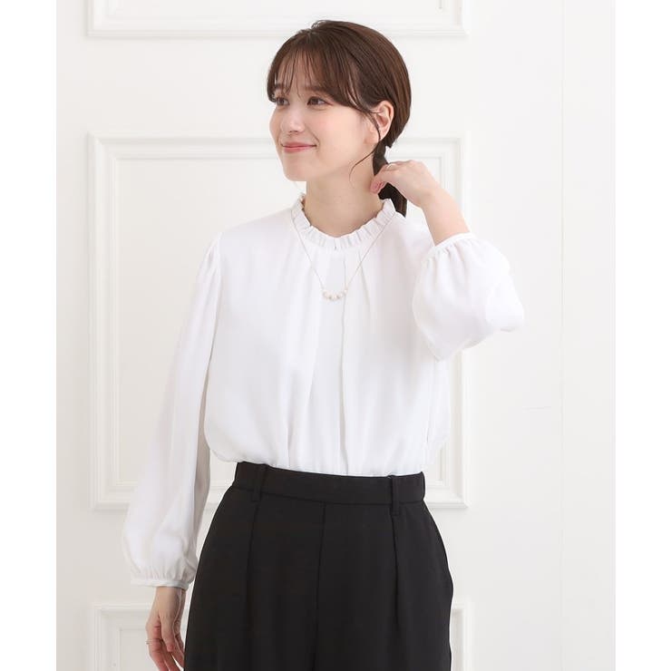 【洗濯機可/裏地つき】プチリルで上品に クルーネックブラウス | SHOO・LA・RUE | 詳細画像1 