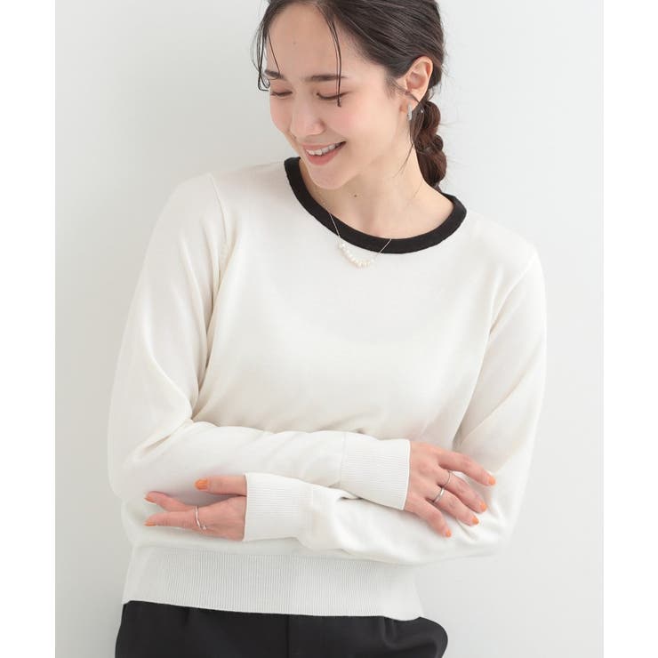 ホワイト(301) | 【洗濯機可/S-LL/セットアップ可】シンプルきれい見え クルーネックニット | SHOO・LA・RUE