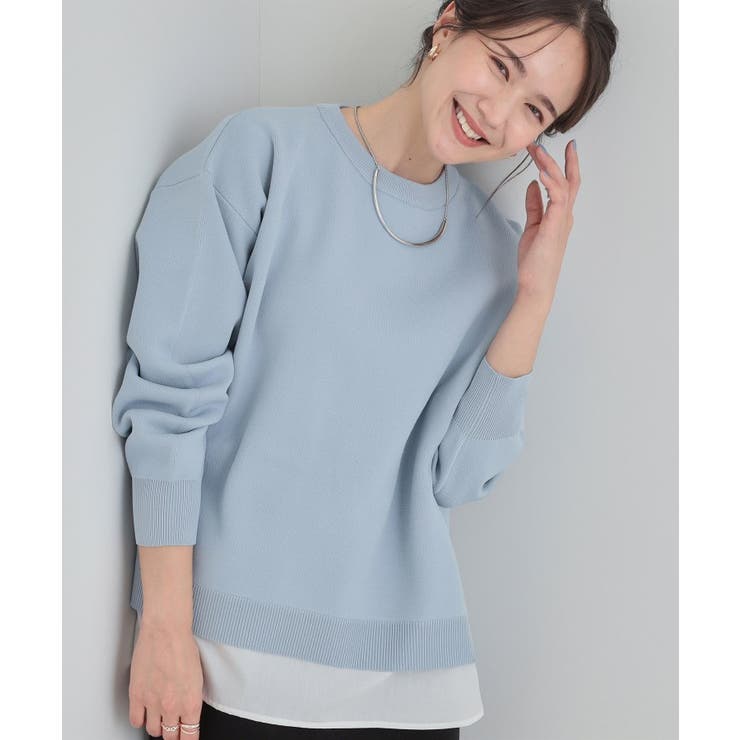 サックスブルー(090) | 【洗濯機可/S-LL】さらに軽くなった スポンディッシュ裾フェイクトップス | SHOO・LA・RUE