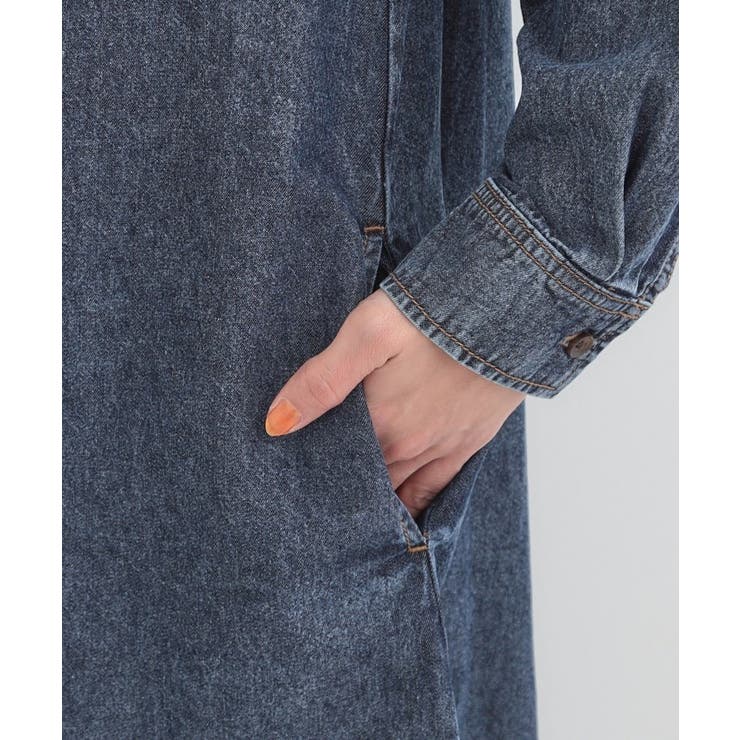 【ライトオンスデニム/S-LL】体型カバーにも ロングデニムシャツワンピース | SHOO・LA・RUE | 詳細画像18 