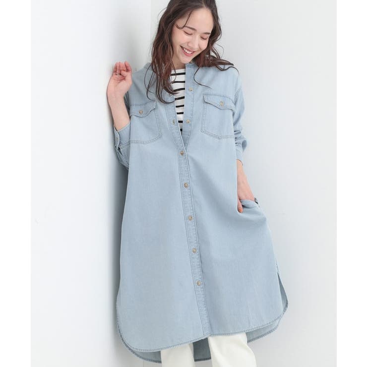 ブルー(091) | 【ライトオンスデニム/S-LL】体型カバーにも ロングデニムシャツワンピース | SHOO・LA・RUE