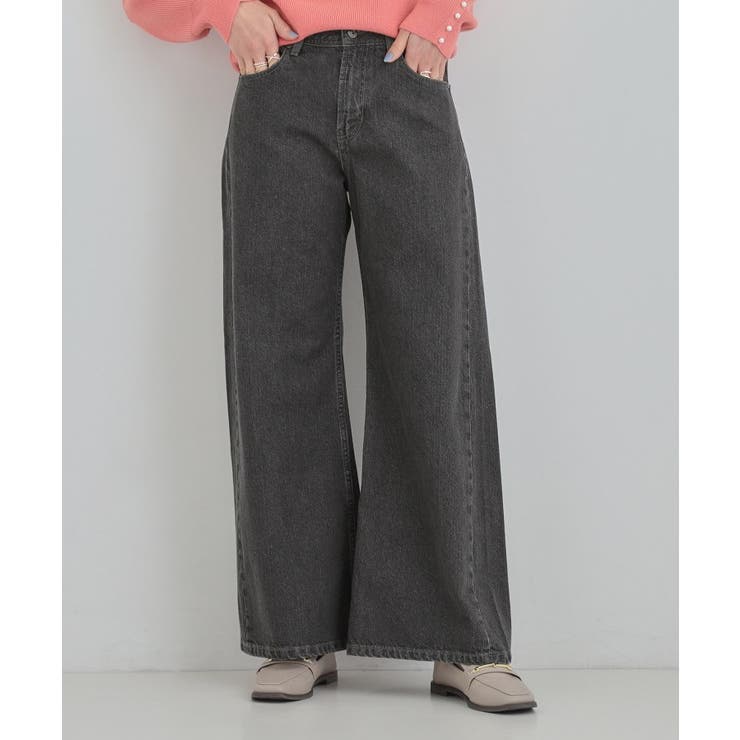ブラック(019) | 【SHOO・LA・RUE DENIM】体型カバーにも バギーデニムワイドパンツ | SHOO・LA・RUE