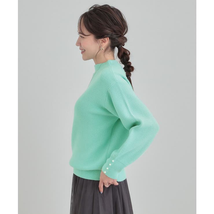 【洗濯機可/毛玉になりにくい】お袖パールで上品な ハイネックニット | SHOO・LA・RUE | 詳細画像18 