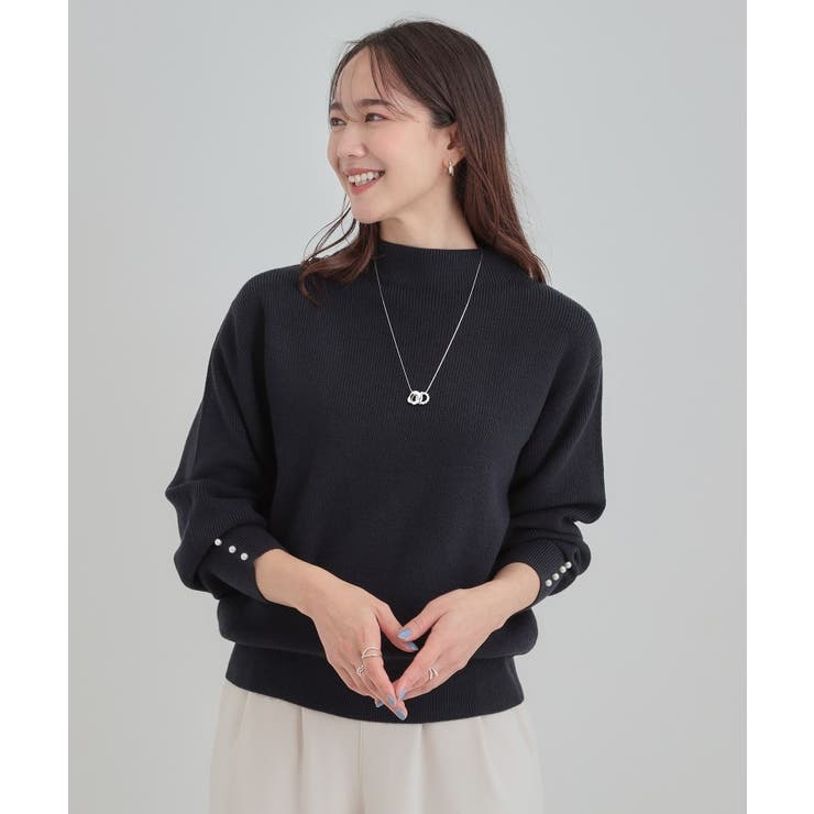 【洗濯機可/毛玉になりにくい】お袖パールで上品な ハイネックニット | SHOO・LA・RUE | 詳細画像5 