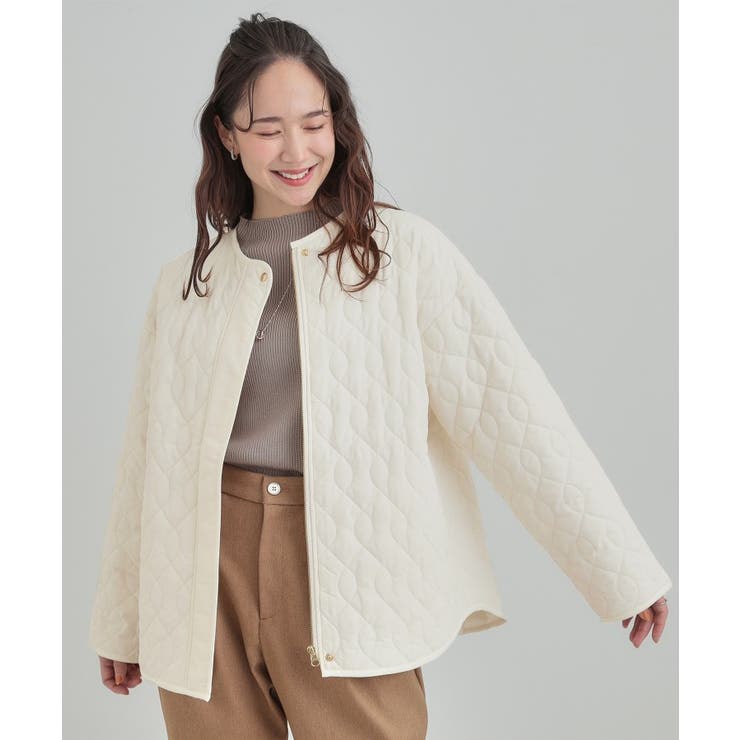 【洗濯機可/S-LL/撥水】大人が着たい ノーカラー キルトジャケット | SHOO・LA・RUE | 詳細画像1 