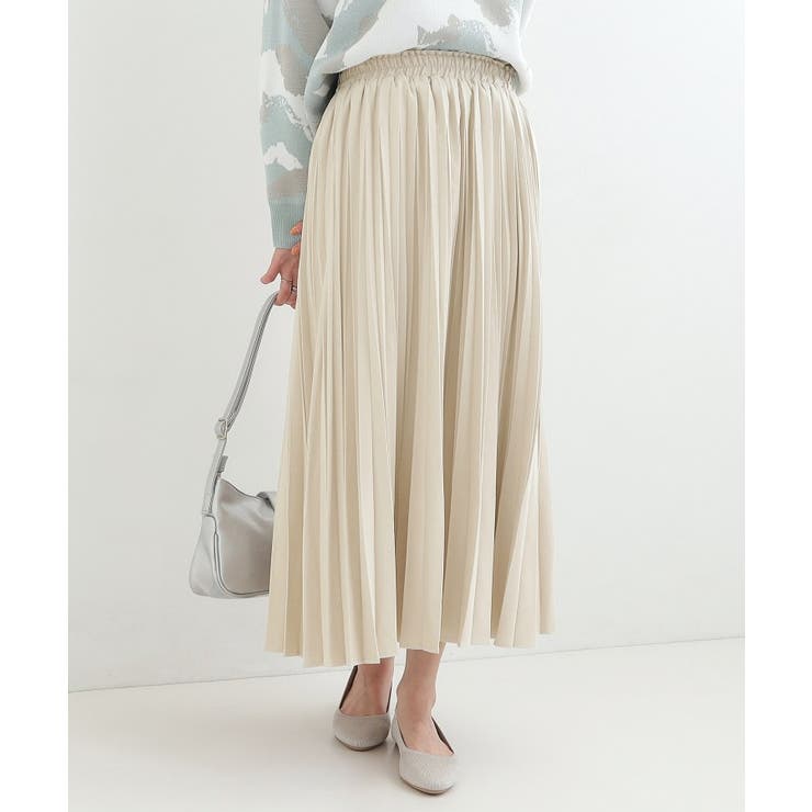 アイボリー(004) | 【洗濯機可/S-LL】縦ラインですっきり見せる スエードライクプリーツスカート | SHOO・LA・RUE