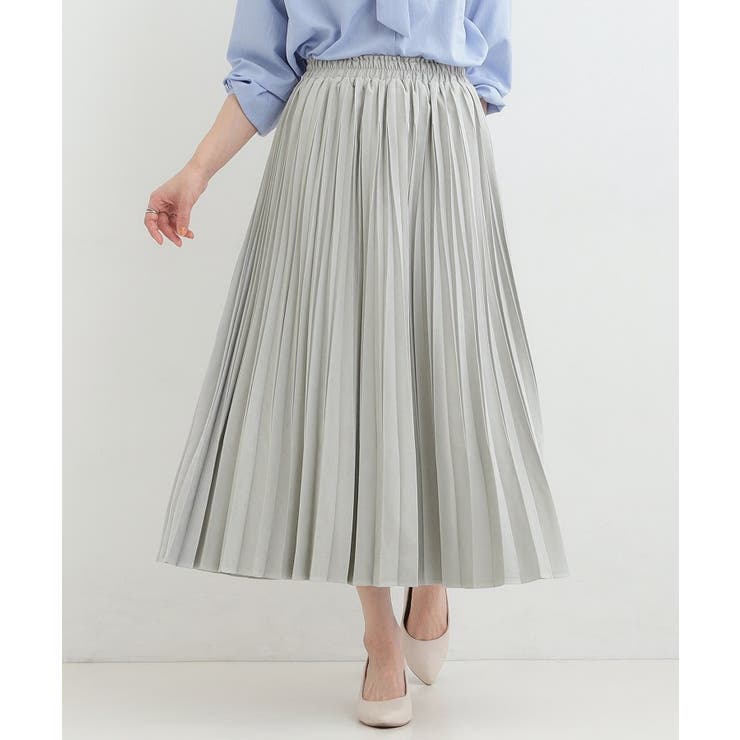 ミントグリーン(021) | 【洗濯機可/S-LL】縦ラインですっきり見せる スエードライクプリーツスカート | SHOO・LA・RUE