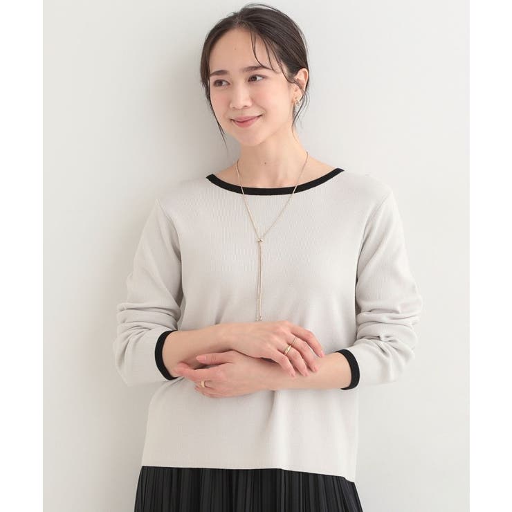 【洗濯機可/S-LL/アンサンブル可】すっきりと好印象 配色クルーネックニット | SHOO・LA・RUE | 詳細画像1 