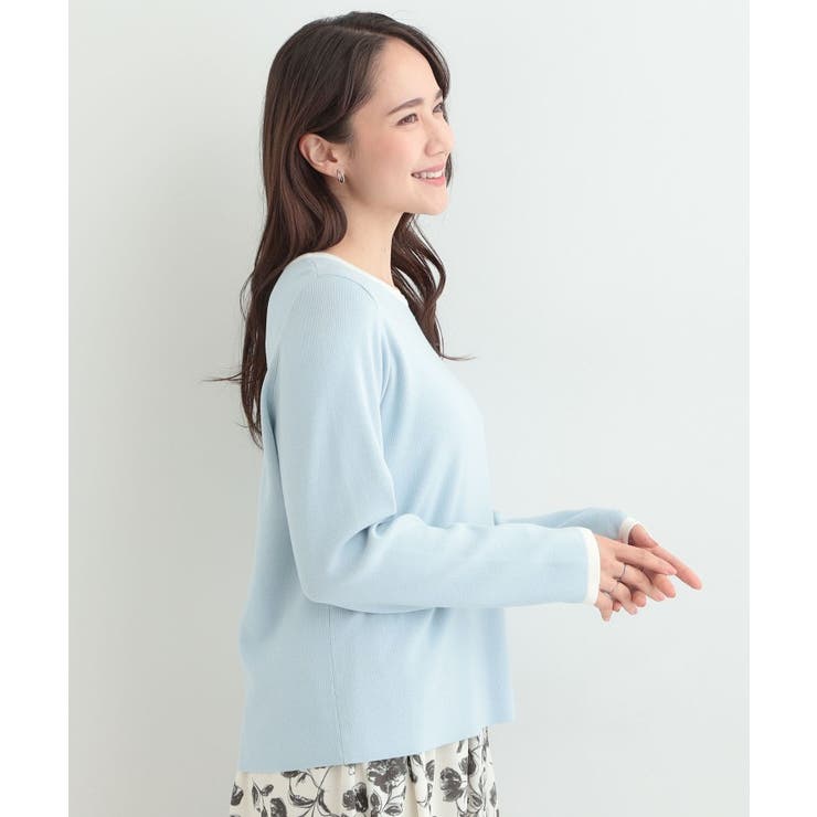 【洗濯機可/S-LL/アンサンブル可】すっきりと好印象 配色クルーネックニット | SHOO・LA・RUE | 詳細画像10 