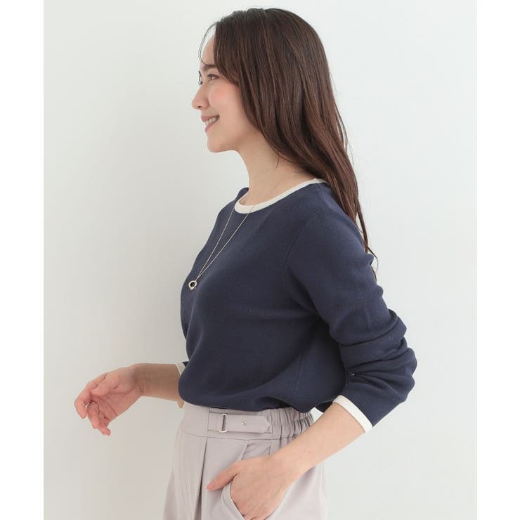 【洗濯機可/S-LL/アンサンブル可】すっきりと好印象 配色クルーネックニット | SHOO・LA・RUE | 詳細画像15 