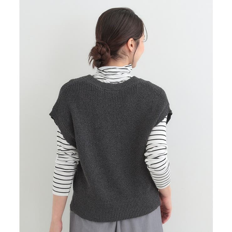 【S-LL/洗濯機可】気軽にレイヤード ざっくり前開きニットベスト | SHOO・LA・RUE | 詳細画像6 