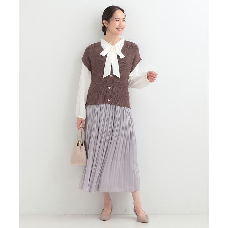 【S-LL/洗濯機可】気軽にレイヤード ざっくり前開きニットベスト | SHOO・LA・RUE | 詳細画像11 