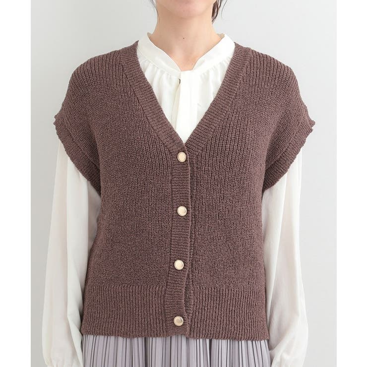 【S-LL/洗濯機可】気軽にレイヤード ざっくり前開きニットベスト | SHOO・LA・RUE | 詳細画像13 