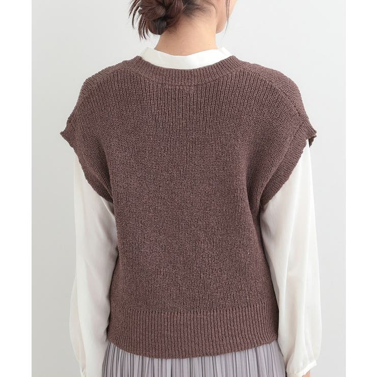 【S-LL/洗濯機可】気軽にレイヤード ざっくり前開きニットベスト | SHOO・LA・RUE | 詳細画像15 