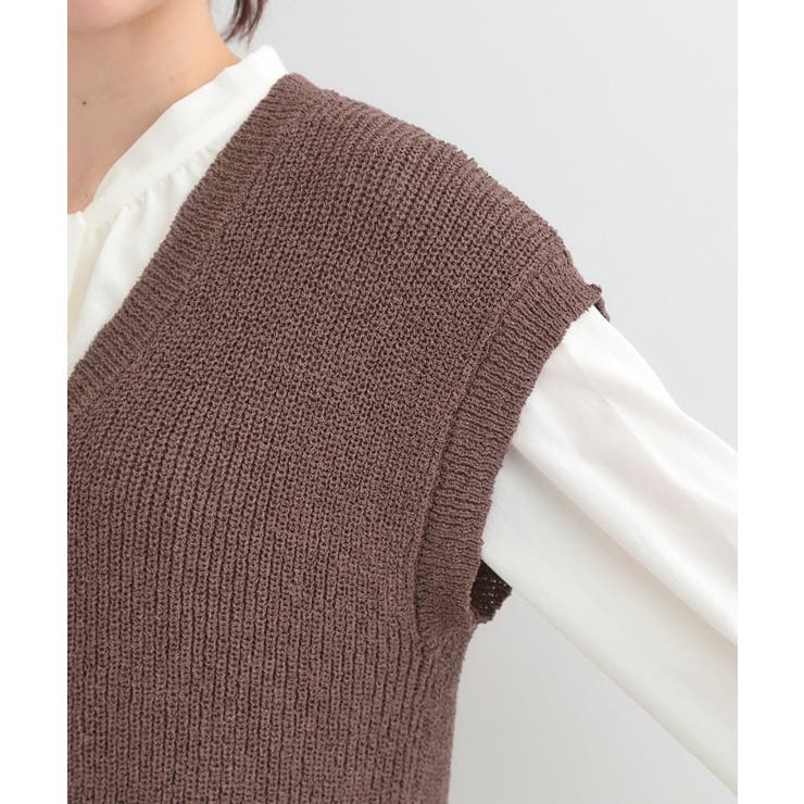 【S-LL/洗濯機可】気軽にレイヤード ざっくり前開きニットベスト | SHOO・LA・RUE | 詳細画像17 