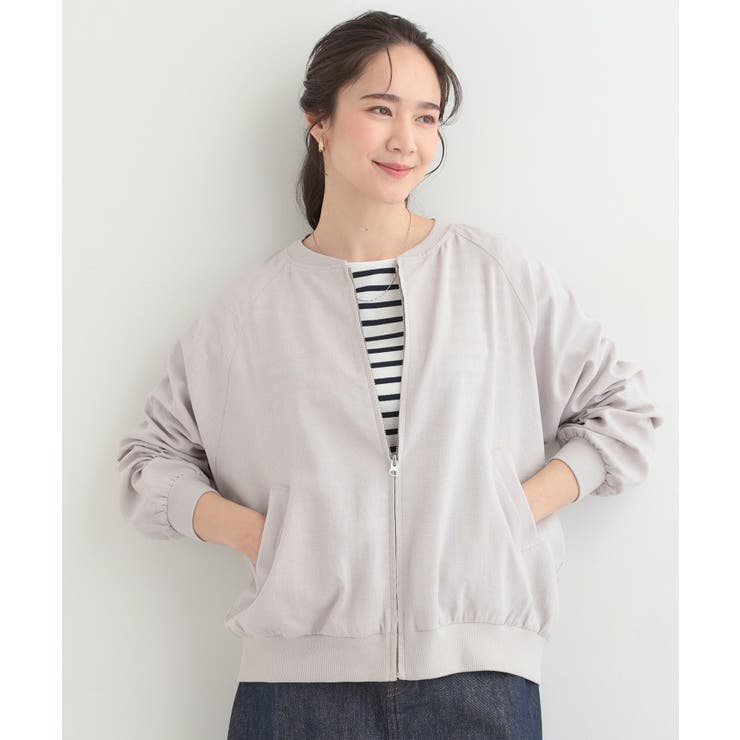 【洗濯機可/S-LL】さらっと快適 麻調ゆるリブブルゾン | SHOO・LA・RUE | 詳細画像1 