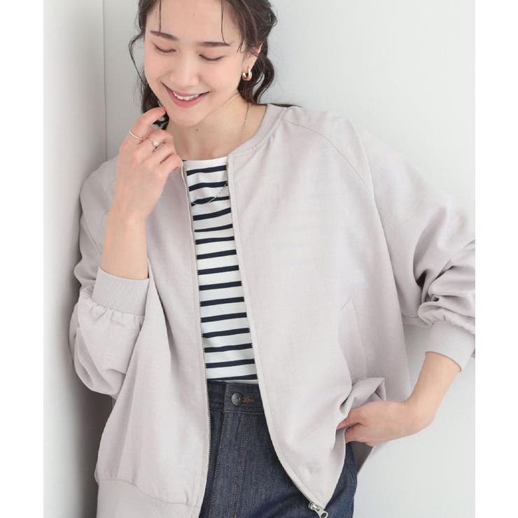 ライトグレー(011) | 【洗濯機可/S-LL】さらっと快適 麻調ゆるリブブルゾン | SHOO・LA・RUE